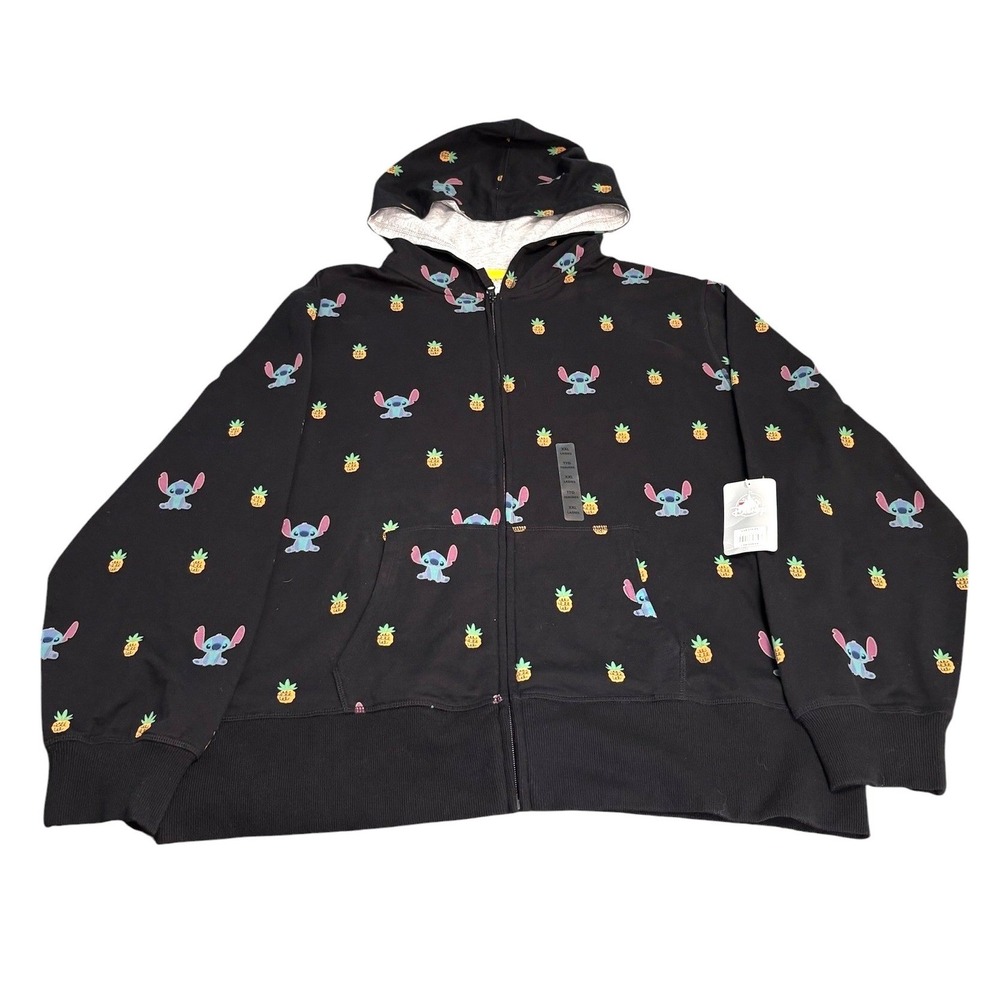 Disney NWT Stitch Pineapple Zip Up Hoodie Womens 2XL All Over Print Sweatshirt
